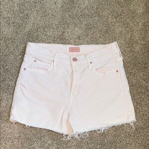 MOTHER Pink Jean Shorts High-Waisted Frayed Hem